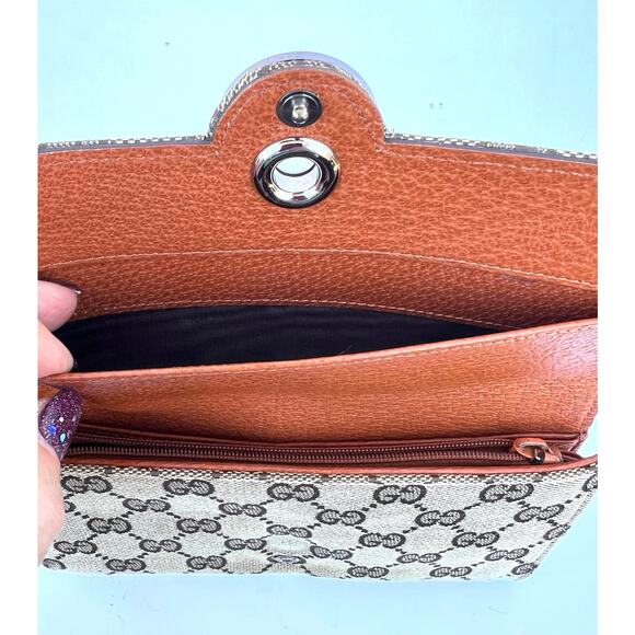 Gucci Eclipse Continental GG Monogram Brown Canvas Leather Trim Trifold Wallet - Picture 6 of 14